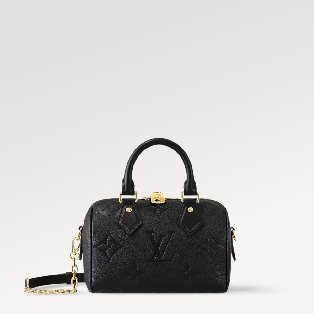 AUTHENTIC LOUIS VUITTON
SPEEDY BANDOULIERE 20
Black and Gold Satchel